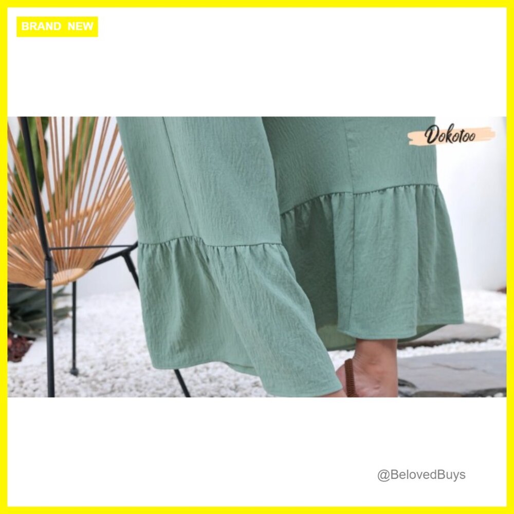 Lace Overalls Jumpsuit Wide Leg Ruffle Pants Pockets Summer Casual - Picture 4 of 4